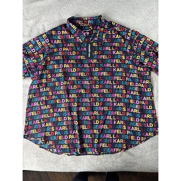 Karl Lagerfeld Paris Women’s Logo Multicolor Print Shirt Blouse Size3X - Picture 4 of 12